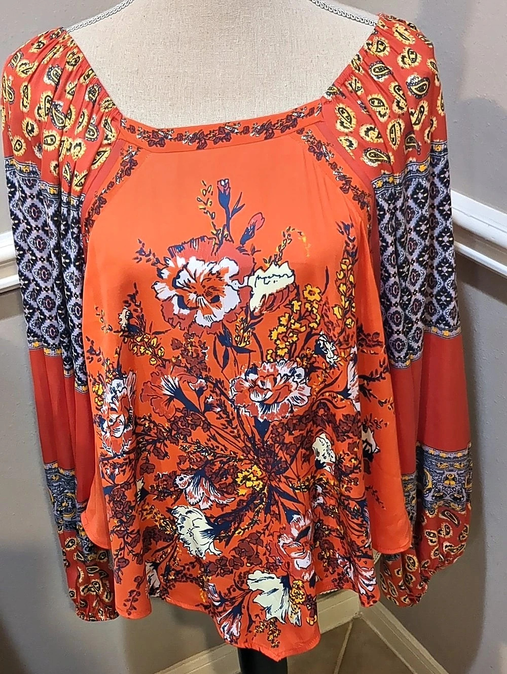Free People Positano Print in Orange & Blue Size XS Like New